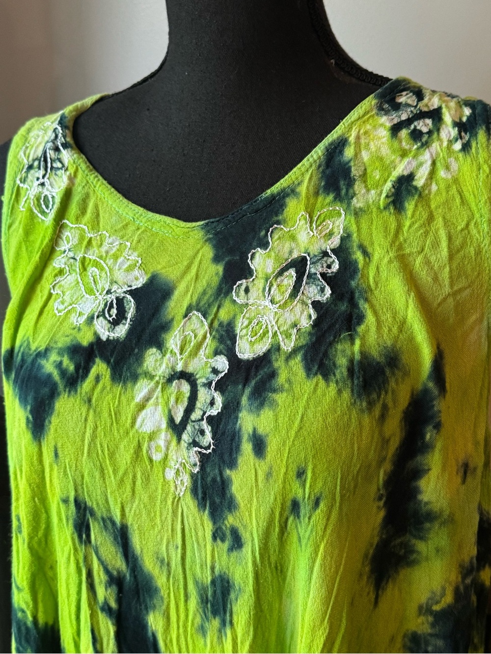 Bright Lime Tie-Dye Asymmetrical Sleeveless Dress - Picture 2 of 8